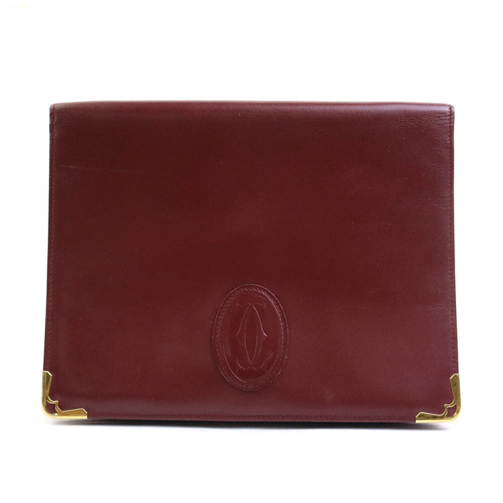 Cartier clutch bag, leather, burgundy gold, for men and women, e62242r
